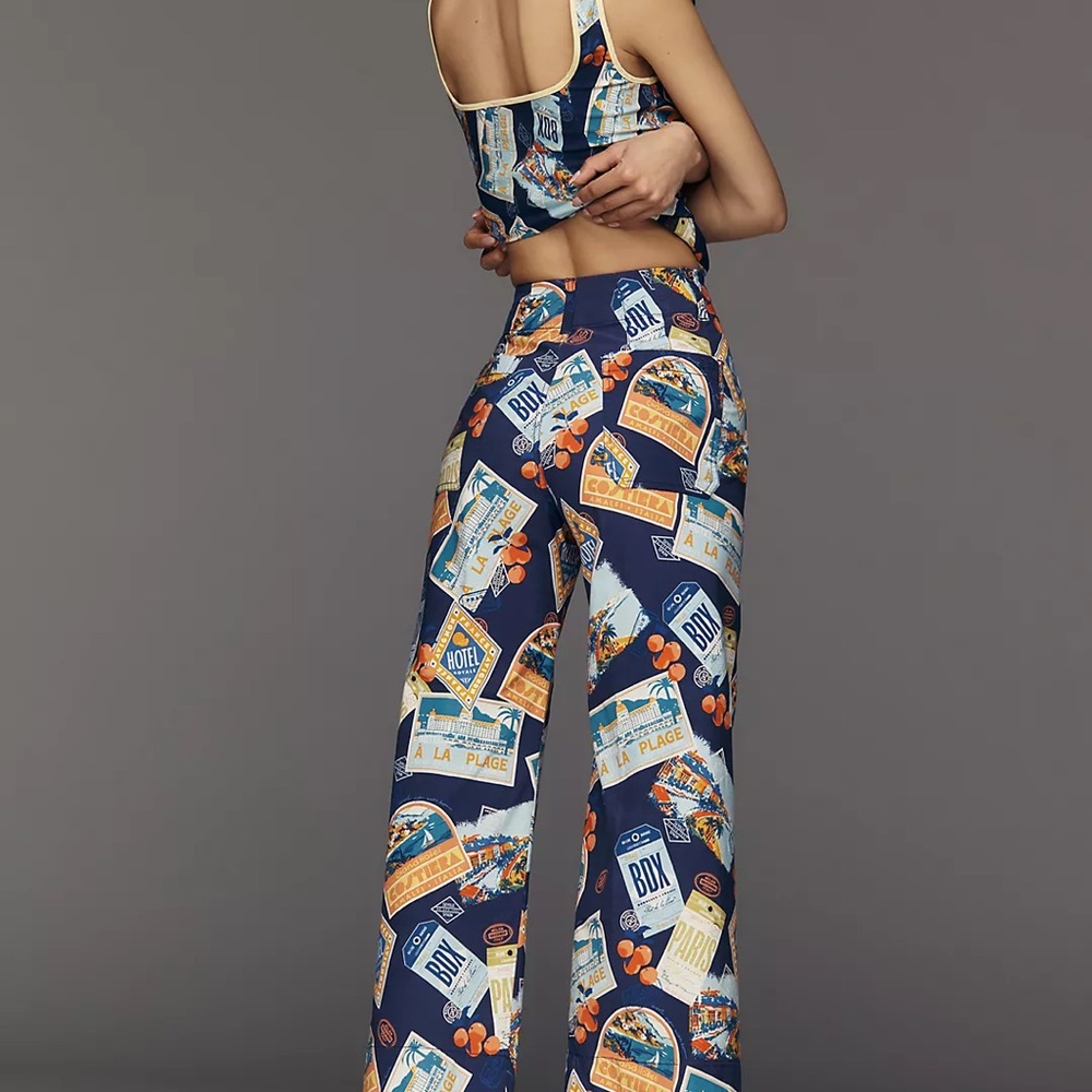 Travel Poster Print Wide Leg Pants - Navy Multi - Picture 2 of 8
